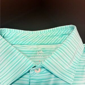 Southern Tide Men's Teal and White Striped Shirt